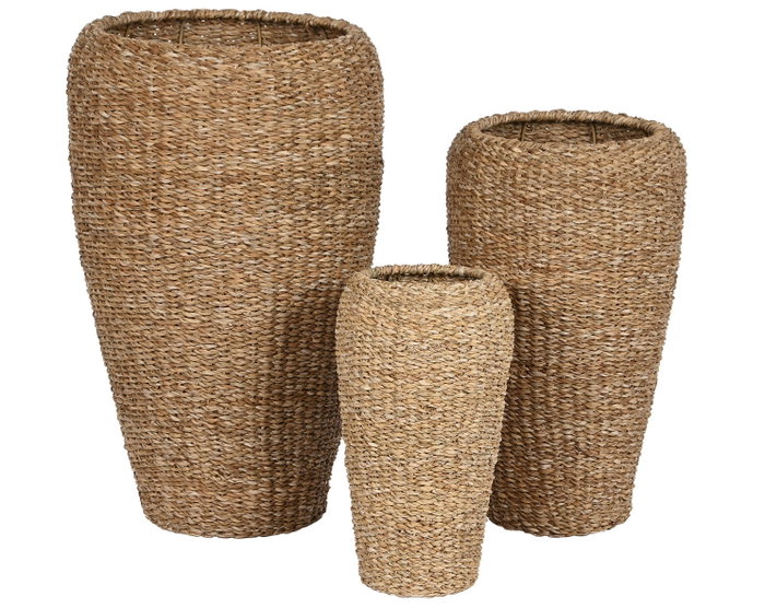 DKD Home Decor Set de 3 Maceteros Balines Seagrass y Metal Natural DKD Home Decor Set de 3 Maceteros Balines Seagrass y Metal Natural