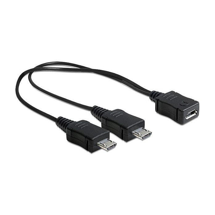 DeLOCK Cable USB micro-B hembra a 2 x micro-USB B macho, 20,5 cm, Negro