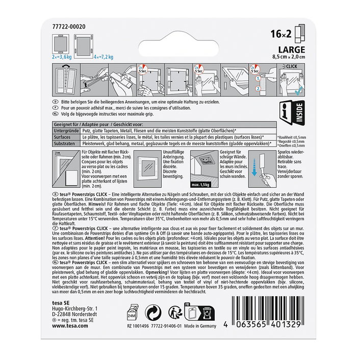 Tesa Powerstrips CLICK LARGE 7,2kg autoadhesiva 16x2