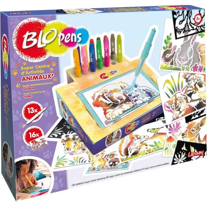 Lansay LAN3181860234303 Juego de Colorear Blopens Animals con 16 Plantillas, Lavable - A Partir de 5 Años
