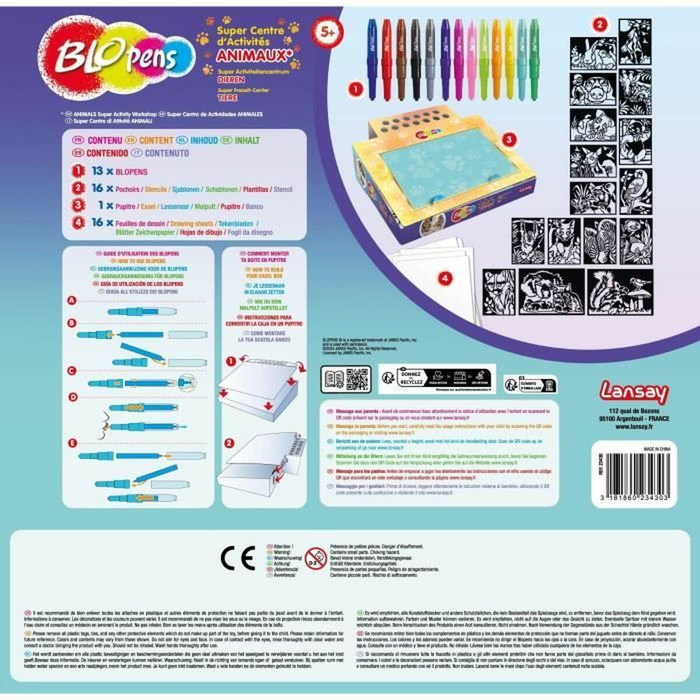 Lansay Blopens Animals Juego de colorear con 16 plantillas