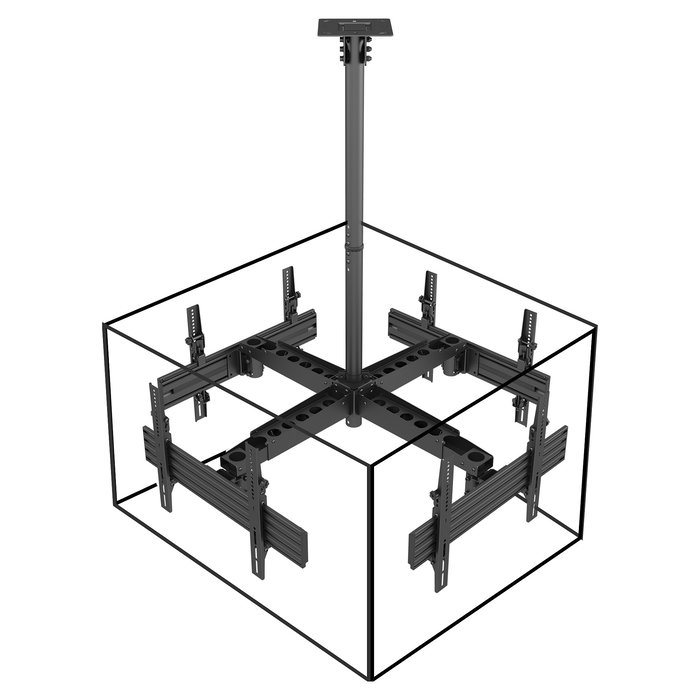 EQUIP Soporte de techo para 4 pantallas de 32" a 65", hasta 120 kg, con ajuste de altura e inclinación, color negro, modelo 4TFT 30Kg Quad-Screen sw lite Retail