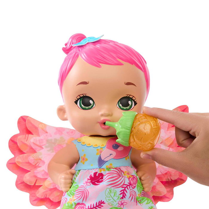 Mattel My Garden Baby Flamenco Rosa Bebé y Hace Pipí Muñeca HPD12 +3 años Inglés Francés Alemán Portugués Español