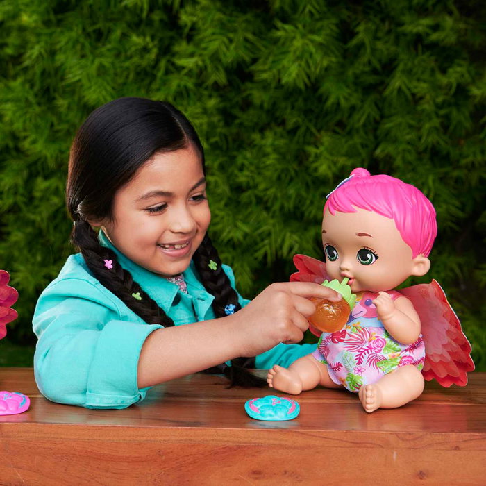 Mattel My Garden Baby Flamenco Rosa Bebé y Hace Pipí Muñeca HPD12 +3 años Inglés Francés Alemán Portugués Español