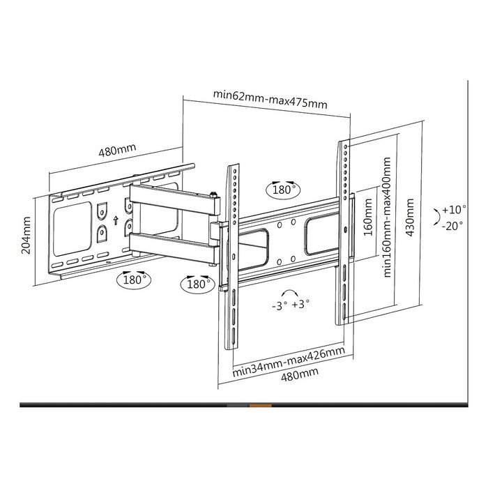 Equip Soporte de pared articulado para pantallas 32-55 pulgadas, Negro Equip Soporte de pared articulado para pantallas 32-55 pulgadas, Negro
