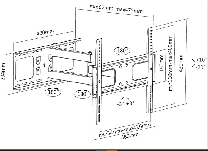 Equip Soporte de pared articulado para pantallas 32-55 pulgadas, Negro Equip Soporte de pared articulado para pantallas 32-55 pulgadas, Negro