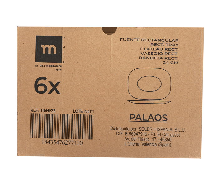 La Mediterranea Bandeja Rectangular Opal 24 cm Colección Palaos - 16.2 x 23.1 x 1.8 cm (36 Unidades)