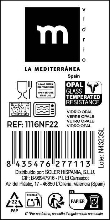 La Mediterranea Bandeja Rectangular Opal 24 cm Colección Palaos - 16.2 x 23.1 x 1.8 cm (36 Unidades)