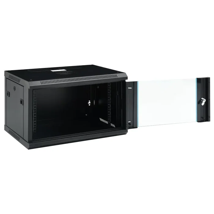 Phasak PHO 2106 Armario Rack de Pared Pro 6U - 600x450mm Negro con Ventilación, Iluminación y Cerradura para Equipos TI 19"