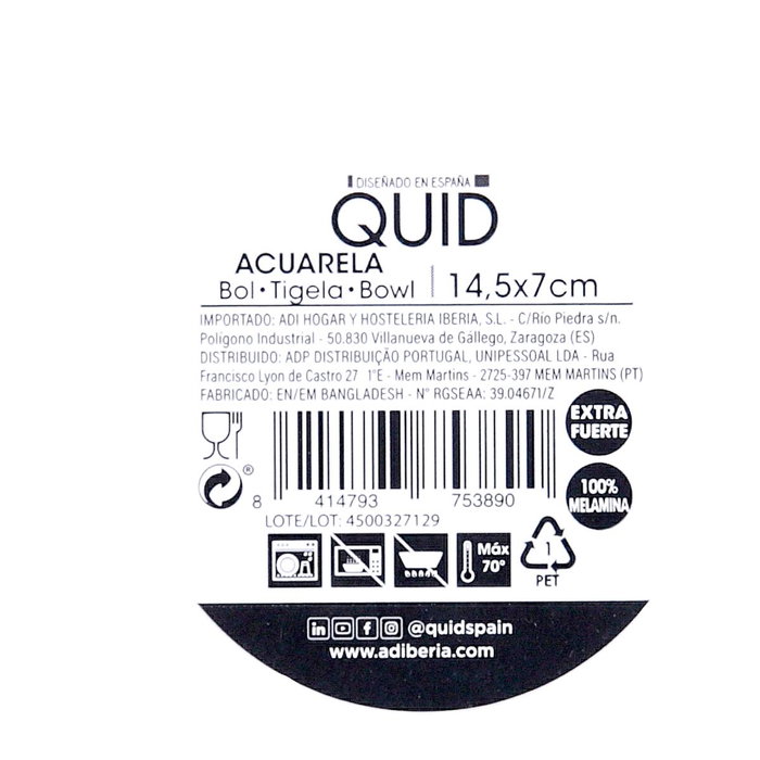Bol Melamina Acuarela Quid 14,5x7 cm (12 Unidades)