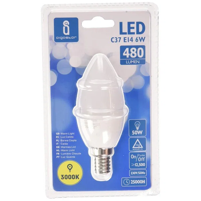 Aigostar Bombilla LED C37-E14 6W 3000K Luz Cálida 510lm Aigostar Bombilla LED C37-E14 6W 3000K Luz Cálida 510lm