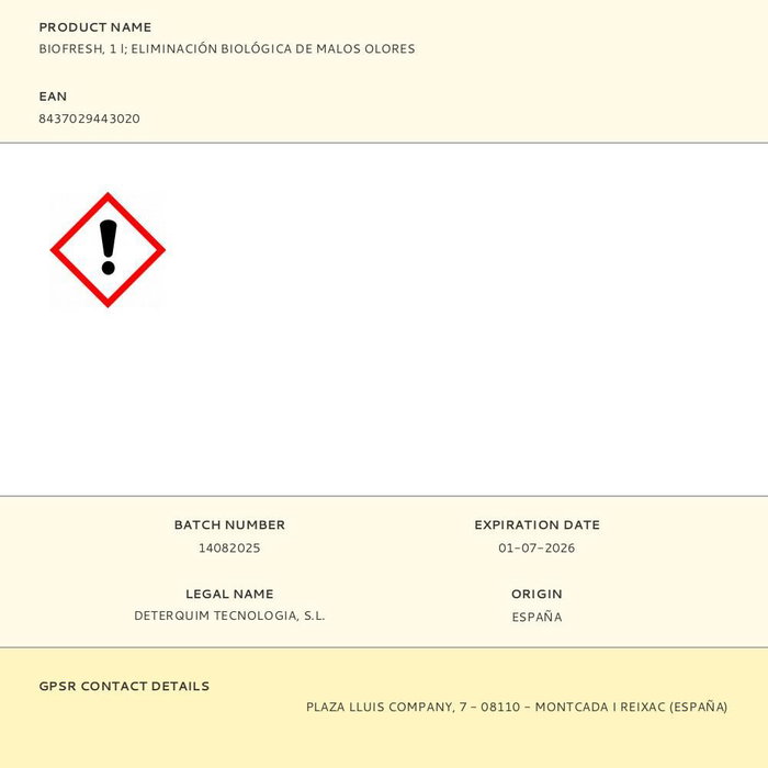 Deterquim Deterclean Biofresh Eliminación Biológica de Malos Olores 1 L