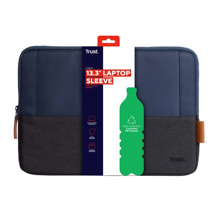 Trust Lisboa Funda para Portátil/Tablet 13.3" (33,8 cm) - Funda Azul Acolchada Universal, Hecha con PET Reciclado