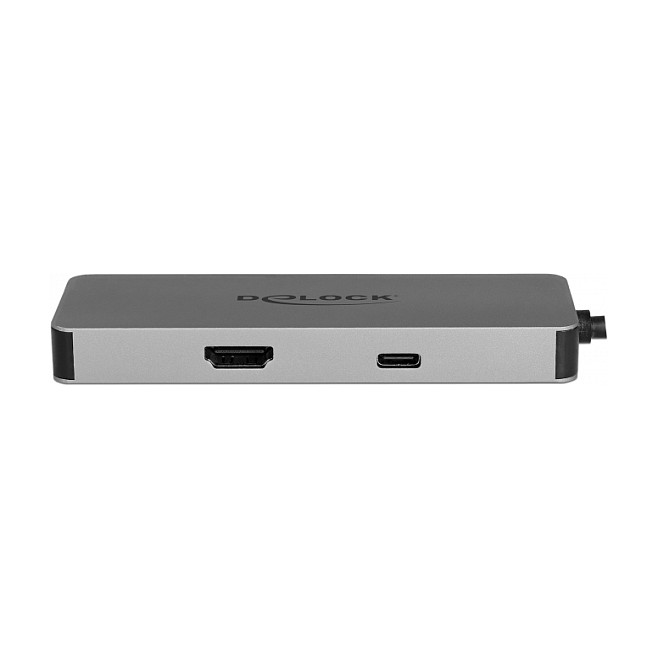 DeLOCK Docking Station USB-C 87743 87W PD 2.0, 4K HDMI, Hub 6 Puertos (USB-A/USB-C/SD/MicroSD), Lectora Tarjetas, Gris Metal, Plug & Play