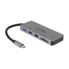 DeLOCK Docking Station USB-C 87743 87W PD 2.0, 4K HDMI, Hub 6 Puertos (USB-A/USB-C/SD/MicroSD), Lectora Tarjetas, Gris Metal, Plug & Play