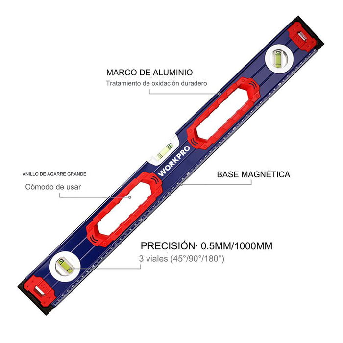 Workpro Nivel de burbuja con base magnética 60 cm Workpro Nivel de burbuja con base magnética 60 cm