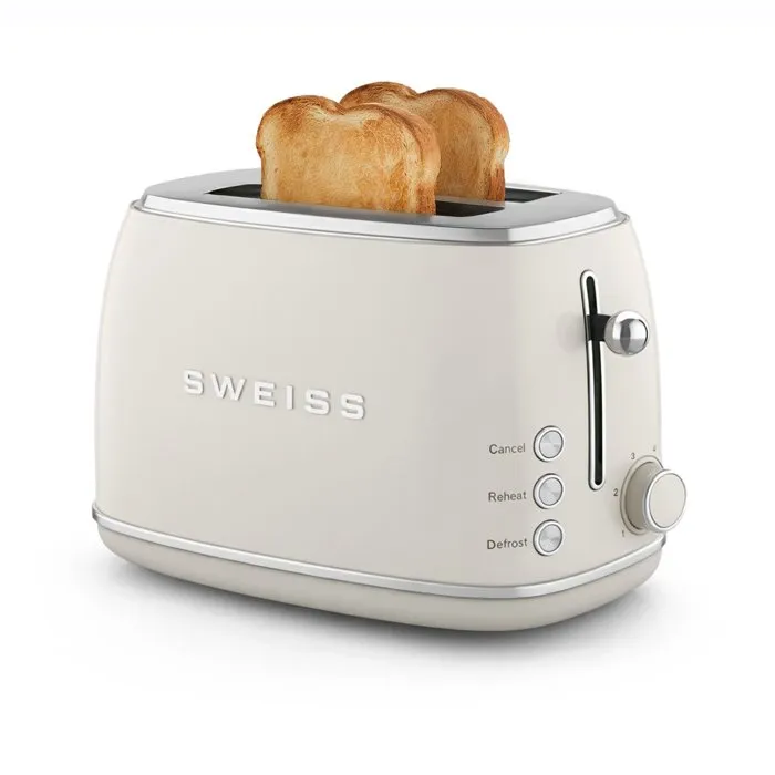 SWEISS Tostadora Vintage de 2 Rebanadas, GRS8, 850 W, Termostato Ajustable, Color Beige