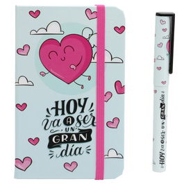 CMP General Libreta Corazón con Bolígrafo, Tapas Duras, 80 Hojas, 160 Páginas Blancas, Marcador, Goma Sujeción, 14x9 cm