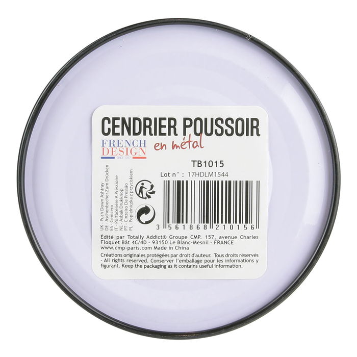 Totally Addict Cenicero De Presión Bistrot Totally Addict Interior/Exterior Práctico Antiviento d.9.4 cm h.12.5 cm