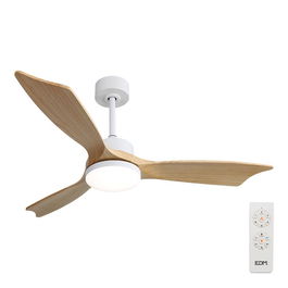 Edm Ventilador de Techo Báltico 3 Aspas Madera Ø132cm Luz LED 3000/4000/6000K 3CCT 20W Blanco
