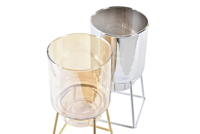 DKD Home Decor Portavelas de Cristal y Metal 9x9x17 cm Surtido