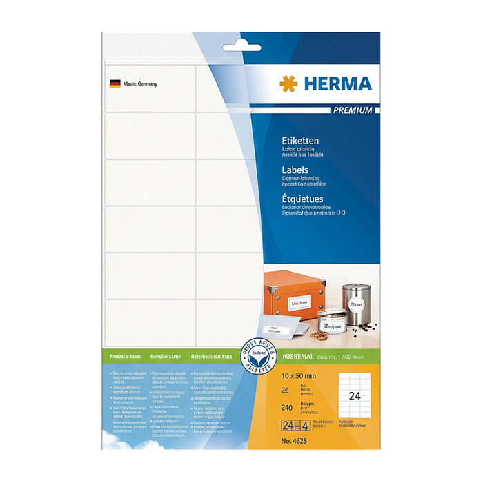 HERMA Etiquetas Premium A4 70x36 mm Papel 240 uds. - Blanco, Permanente, Laser/Inyección FSC HERMA Etiquetas Premium A4 70x36 mm Papel 240 uds. - Blanco, Permanente, Laser/Inyección FSC