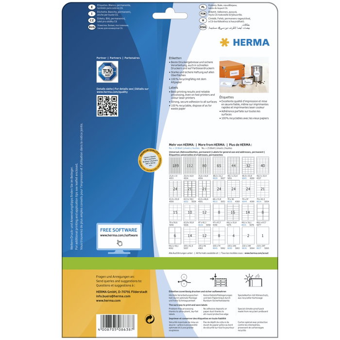 Herma Etiquetas 70x36 blanco mate 10 hojas DIN A4 240 uds 8638
