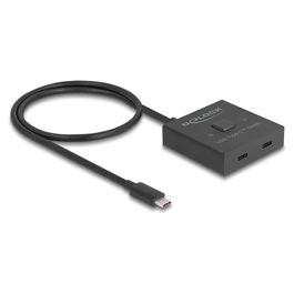 DeLOCK Switch USB Type-C 2 en 1 Bidireccional, 10 Gbps USB 3.2 Gen 2, Resolución 8K 4320p, 144 Hz, Power Delivery 100W, Cable 0.5m Incluido, Negro