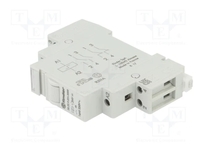 FINDER 20.22 Relé de instalación biestable 24V DC 16A NA x2