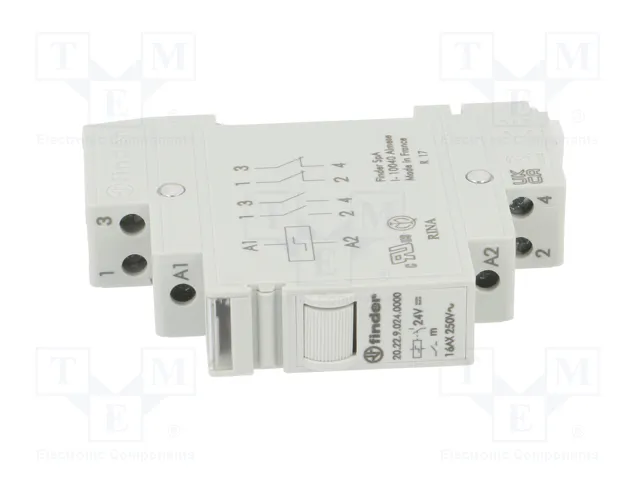 FINDER 20.22 Relé de instalación biestable 24V DC 16A NA x2