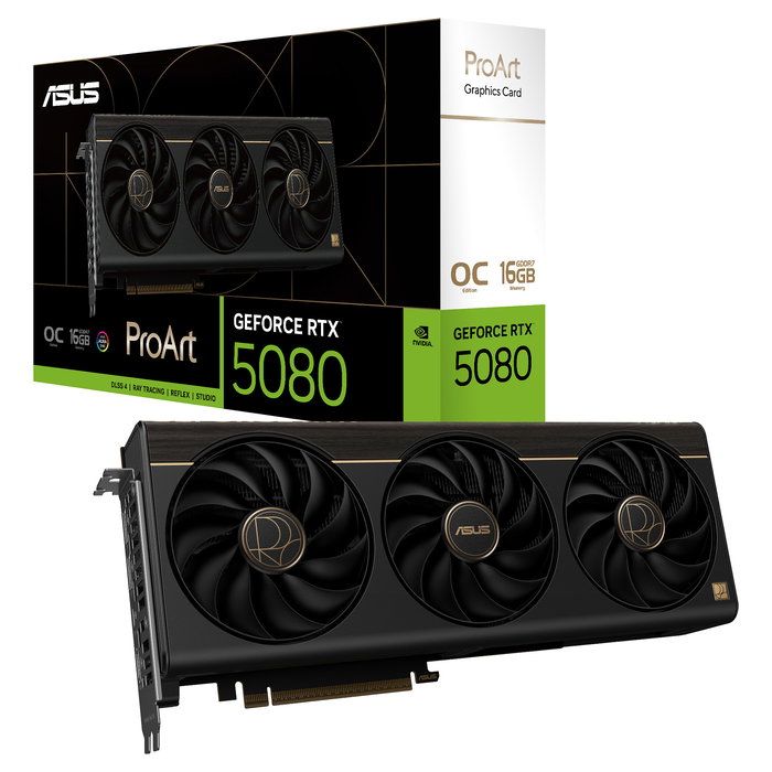 ASUS ProArt -RTX5080-O16G Tarjeta Gráfica NVIDIA GeForce RTX 5080 OC 16 GB GDDR7 256-bit PCIe 5.0 con 3 Ventiladores Axial-tech