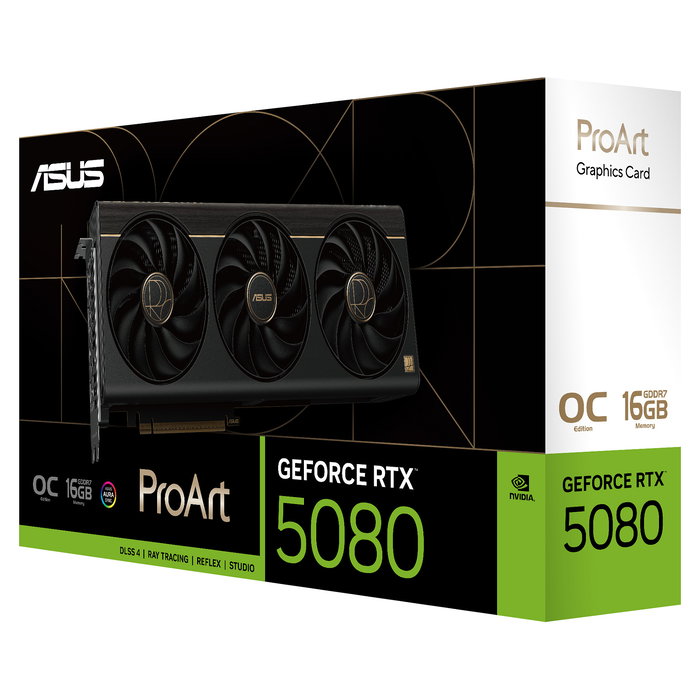ASUS ProArt -RTX5080-O16G Tarjeta Gráfica NVIDIA GeForce RTX 5080 OC 16 GB GDDR7 256-bit PCIe 5.0 con 3 Ventiladores Axial-tech