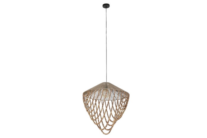 DKD Home Decor Lámpara de Techo de Yute y Madera con Cuentas Naturales