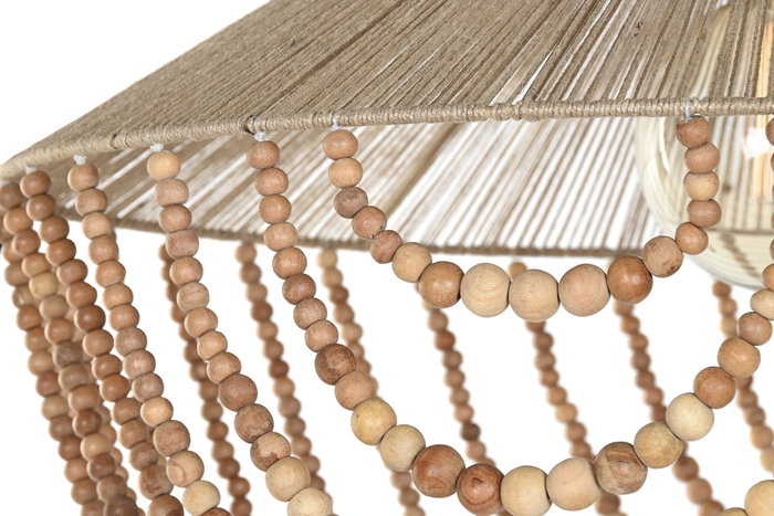 DKD Home Decor Lámpara de Techo de Yute y Madera con Cuentas Naturales