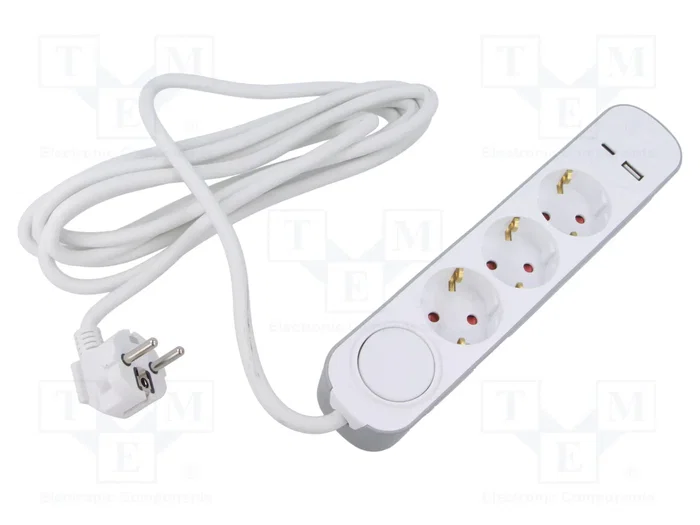 PLASTROL Prolongador de alimentación con interruptor, 5 tomas y 3m PLASTROL Prolongador de alimentación con interruptor, 5 tomas y 3m