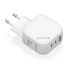 Aisens Cargador GaN 65W 2xUSB-C PD3.0 QC4.0 1xUSB-A QC3.0 Blanco