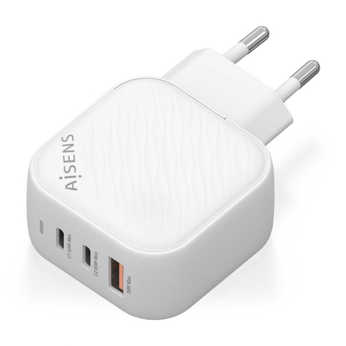 AISENS Cargador GaN 65W con 2x USB-C y 1x USB-A Blanco