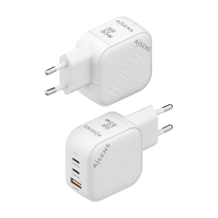 AISENS Cargador GaN 65W con 2x USB-C y 1x USB-A Blanco