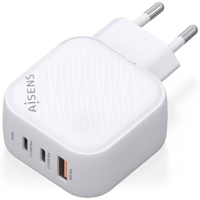 AISENS Cargador GaN 65W con 2x USB-C y 1x USB-A Blanco
