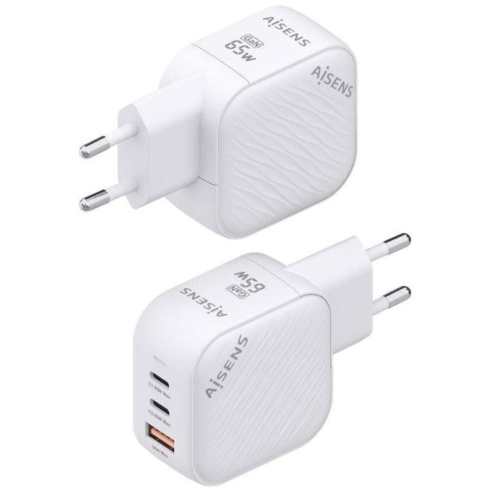 AISENS Cargador GaN 65W con 2x USB-C y 1x USB-A Blanco