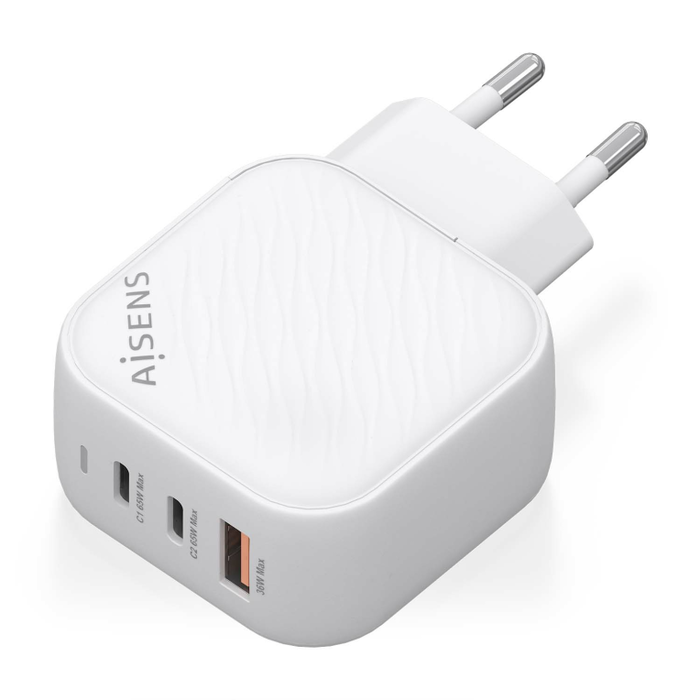 AISENS ASCH-65W3P026-W Cargador GaN 65W Carga Rápida 2xUSB-C PD3.0 QC4.0 1xUSB-A QC3.0 Blanco Universal Interior AISENS ASCH-65W3P026-W Cargador GaN 65W Carga Rápida 2xUSB-C PD3.0 QC4.0 1xUSB-A QC3.0 Blanco Universal Interior