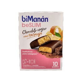 Bimanán Barritas Chocolate Negro Con Naranja Expositor 10Ud. Barritas sustitutivas de comida con 12 vitaminas y 11 minerales