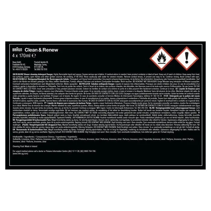 Braun BRA1710895498711 Cartucho de limpieza Clean & Renew para estación SmartCare, Paquete de 4