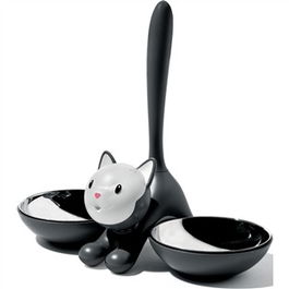 Alessi AMMI09 B Comedero para Gatos, Acero Inoxidable 18/10 y Resina Termoplástica, Negro
