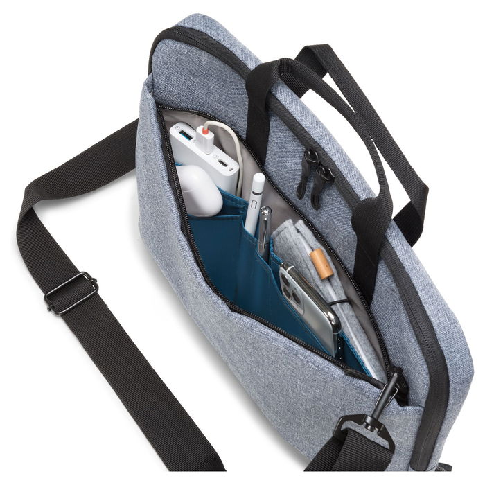 Dicota Eco MOTION Maletín para Portátil hasta 39.6 cm (15.6") en Denim Azul, Compartimento para Tablet, Asa y Correa de Hombro, Fabricado con Materiales Reciclados