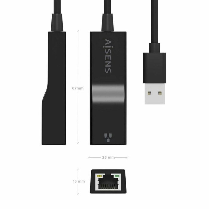 Aisens Conversor USB 3.0 a Ethernet Gigabit 10/100/1000 Mbps Negro 15cm