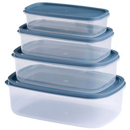 Day Juego de 4 Fiambreras Encajables de Plástico, 250 ml, 450 ml, 750 ml, 1150 ml, Colores Surtidos (Azul, Beige, Marrón)