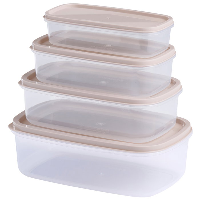 Day Juego de 4 Fiambreras Encajables de Plástico, 250 ml, 450 ml, 750 ml, 1150 ml, Colores Surtidos (Azul, Beige, Marrón)