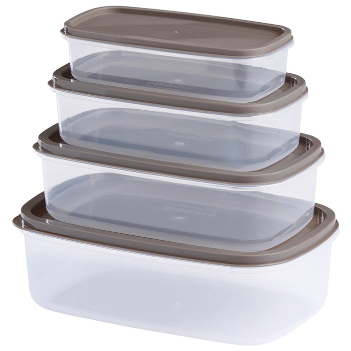 Day Juego de 4 Fiambreras Encajables de Plástico, 250 ml, 450 ml, 750 ml, 1150 ml, Colores Surtidos (Azul, Beige, Marrón)