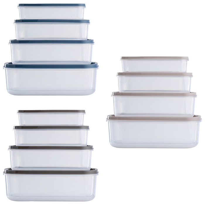 Day Juego de 4 Fiambreras Encajables de Plástico, 250 ml, 450 ml, 750 ml, 1150 ml, Colores Surtidos (Azul, Beige, Marrón)